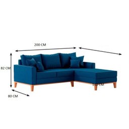 Sofá 3 Lugares Beny com Chaise Direito Suede Azul - 4