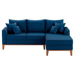 Sofá 3 Lugares Beny com Chaise Direito Suede Azul