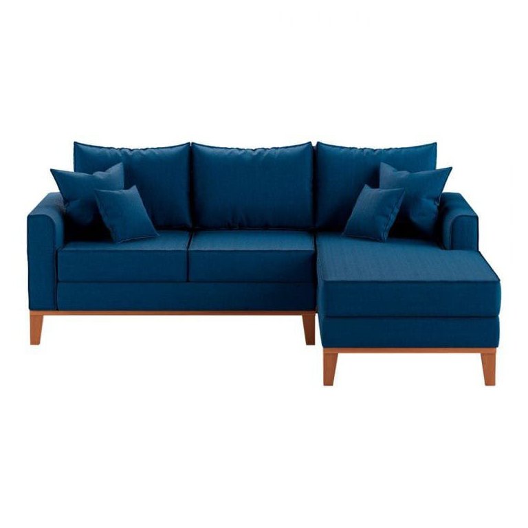 Sofá 3 Lugares Beny com Chaise Direito Suede Azul