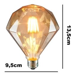 Kit 2 Lâmpadas Filamento Led Diamante G95 4w Vidro Âmbar Biv - 5