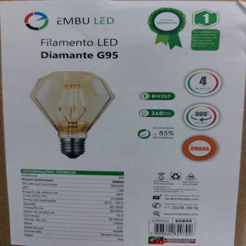 Kit 2 Lâmpadas Filamento Led Diamante G95 4w Vidro Âmbar Biv - 6