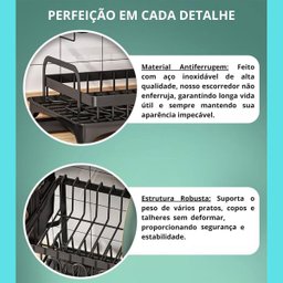 Escorredor de Louça Talheres Prato Copo Pia Bancada Mesa Cozinha Suporte Limpeza Multiuso Organizaça - 5
