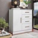 Ver imagem 1 de Cômoda Sapateira 1 Porta 4 Gavetas para Quarto com Corrediças Telescópicas Puxadores Modernos