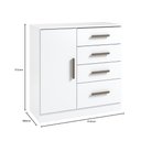 Ver imagem 4 de Cômoda Sapateira 1 Porta 4 Gavetas para Quarto com Corrediças Telescópicas Puxadores Modernos