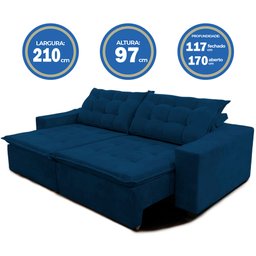 Sofá Amazonas 2,10 metros Retrátil com Molas Suede Veludo Light Azul - Sofá na Web - 7