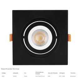 Spot de Embutir Quadrado Preto para Lâmpada Par20 - 3 Spot de Embutir Quadrado Preto para Lâmpada Par20 - 3