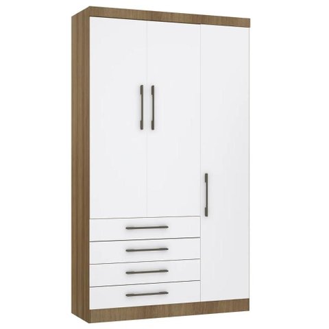 Guarda Roupa Solteiro 132cm 3 Portas 4 Gavetas Delphi Avelã/branco L01 - Mpozenato