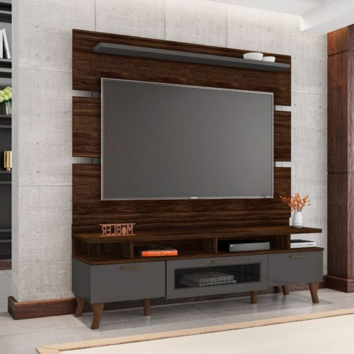 Tv Rack Arcade Rack Bancada Painel para Tv até 65” Arcade 160 Cm Estante:marrom ...