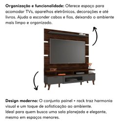 Rack Bancada Painel para Tv até 65” Arcade 160 Cm Estante:marrom Palisandro/ Cinza Régio - 5