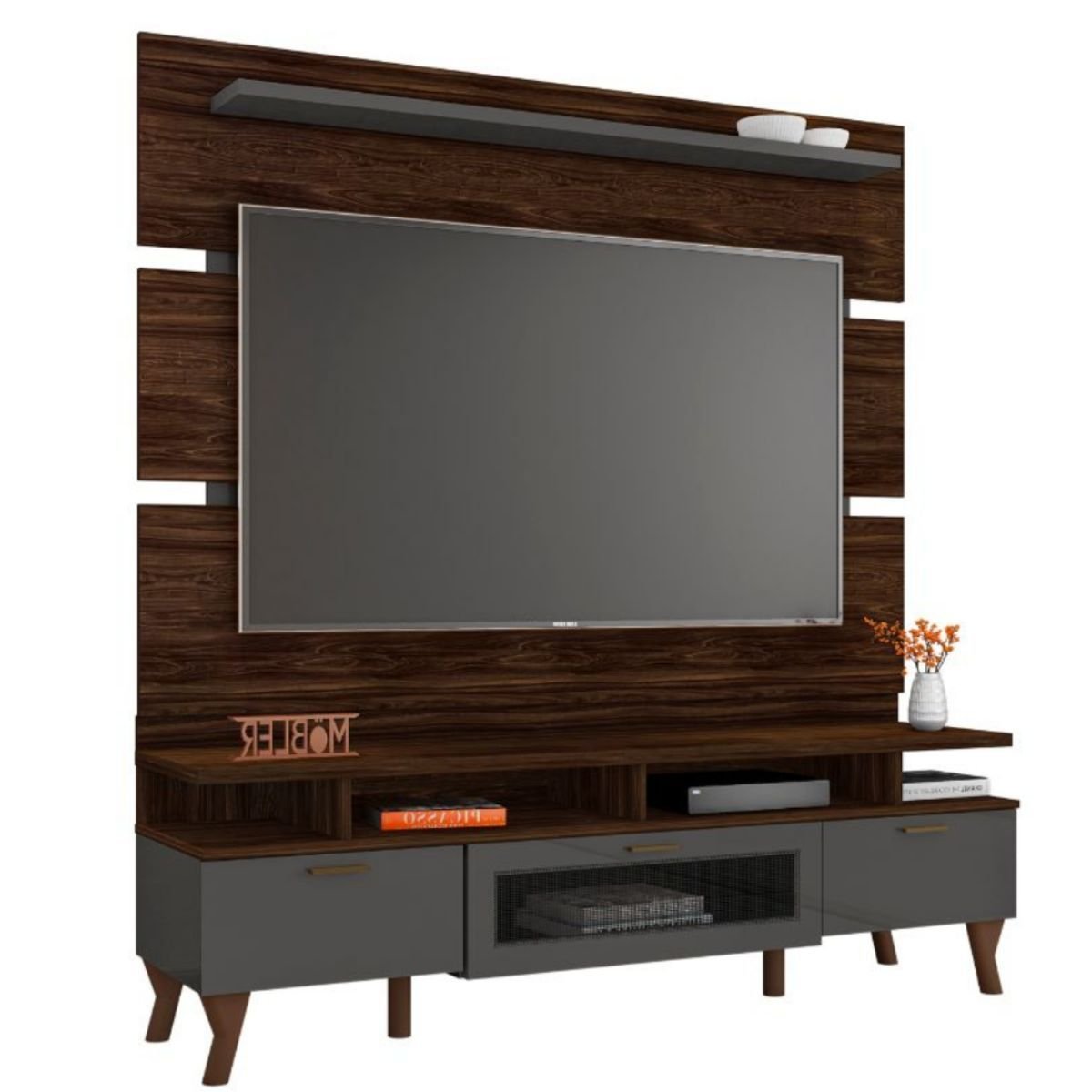Tv Rack Arcade Rack Bancada Painel para Tv até 65” Arcade 160 Cm Estante:marrom ...