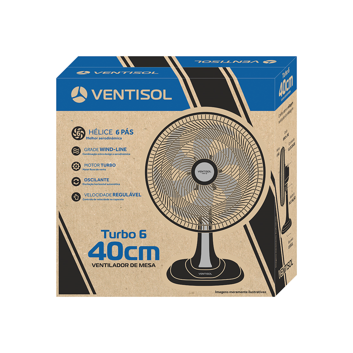 Ventilador Mesa Preto Turbo 40cm 6p Econômico Ventisol 80w:127v - 8