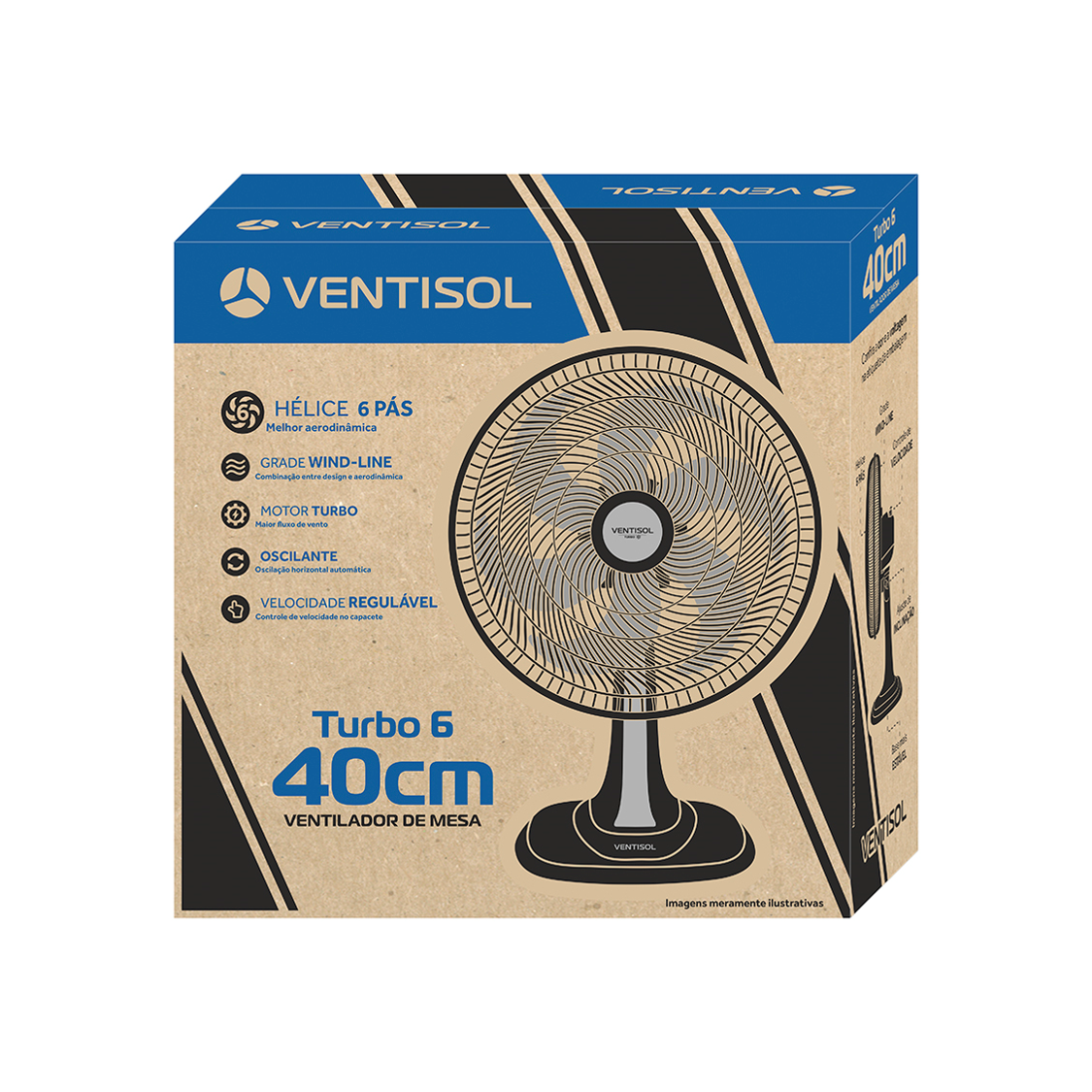 Ventilador Mesa Preto Turbo 40cm 6p Econômico Ventisol 80w:127v - 7