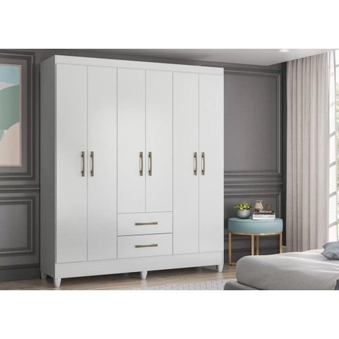 Guarda Roupa 6 Portas 2 Gavetas Branco Moval Móveis Panamá 182x153x47