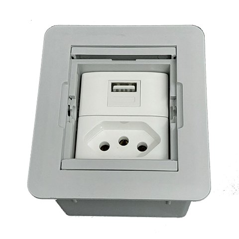 Mini Caixa de Embutir Universal 1 Tomada 20a 1 USB Charger - Cinza QTMOV Caixa Universal - Cinza