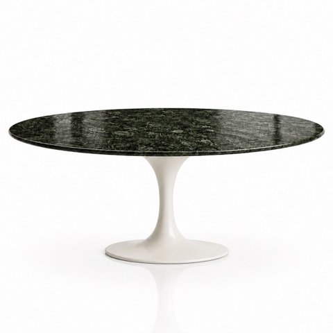 Mesa de Jantar Saarinen Oval 198x122 cm Tampo Mármore Verde Guatemala Base Laca Branca