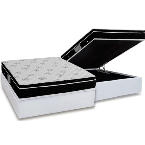 Cama Box Baú Casal: Colchão Molas Ortobom Nanolastic Physical + Base CRC Courano White(138x188)