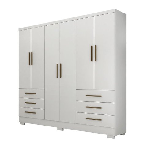 Guarda Roupa Solteiro com Pés 6 Portas 6 Gavetas - Encant-branco - Móveis Novo Horizonte