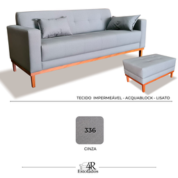 Sofá Gianni & Puff | Base de Madeira & Tecido Acquablock Impermeável | 180cm | Cinza - 4