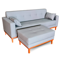 Sofá Gianni & Puff | Base de Madeira & Tecido Acquablock Impermeável | 180cm | Cinza - 2