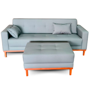Sofá Gianni & Puff | Base de Madeira & Tecido Acquablock Impermeável | 180cm | Cinza