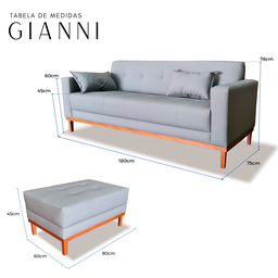 Sofá Gianni & Puff | Base de Madeira & Tecido Acquablock Impermeável | 180cm | Cinza - 5