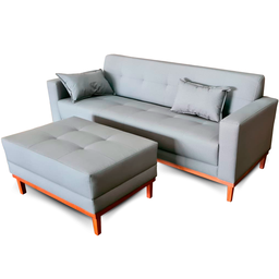 Sofá Gianni & Puff | Base de Madeira & Tecido Acquablock Impermeável | 180cm | Cinza - 3