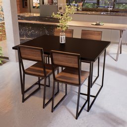 Conjunto Mesa de Jantar Retangular Preta 4 Cadeiras Imbuia Riviera Industrial Preto Don Castro Decor - 1