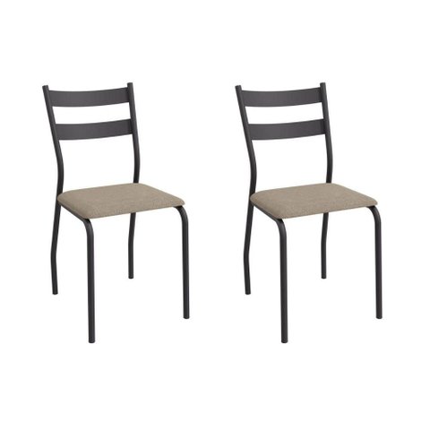Cadeira Sala de Jantar Bali 2c141prf Aço Kit 2 Un Preto/linho Bege Fendi - Kappesberg