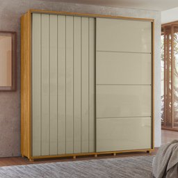 Guarda-roupa Casal Monet Ripado 2 Portas de Correr 4 Gavetas - 7 Decor Cumaru e Opala - 2