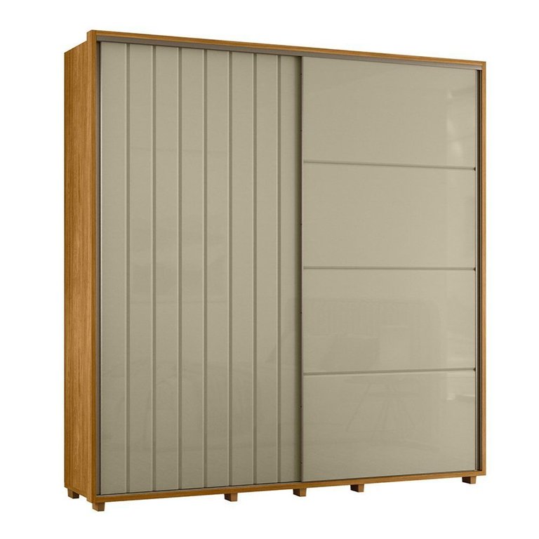 Guarda-roupa Casal Monet Ripado 2 Portas de Correr 4 Gavetas - 7 Decor Cumaru e Opala Guarda-roupa Casal Monet Ripado 2 Portas de Correr 4 Gavetas - 7 Decor Cumaru e Opala