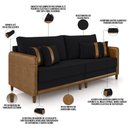 Ver imagem 4 de Sofá 3 Lugares Sala de Estar Living 192cm Asbury K01 Veludo Preto Couríssimo Camel - Lyam Decor