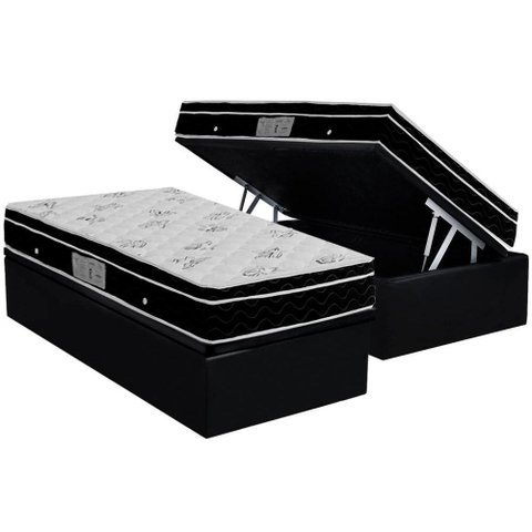 Cama Box Baú Solteiro: Colchão Molas Ortobom Nanolastic Physical + Base CRC Suede Black(88x188)
