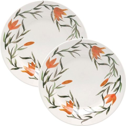 Jogo Pratos Rasos Jantar 4 Pçs 4 Pessoas Donna Lírios 24cm