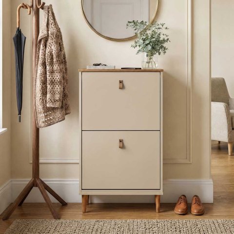 Sapateira Estreita Vertical 2 Portas Madeira 12 Pares Cor Cashmere Fendi 44 Mikka Idimex