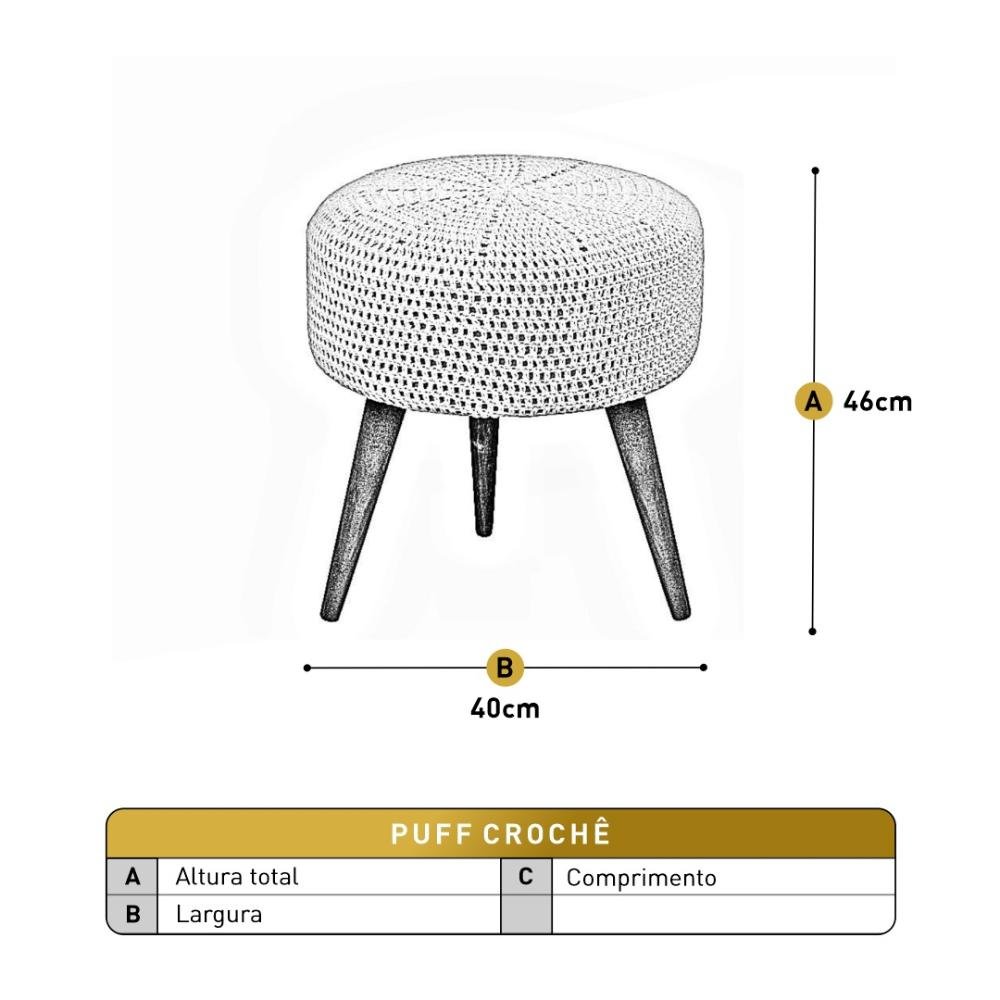 Puff Banqueta Crochê Madeira Maciça Castellar Móbile Cru - 4