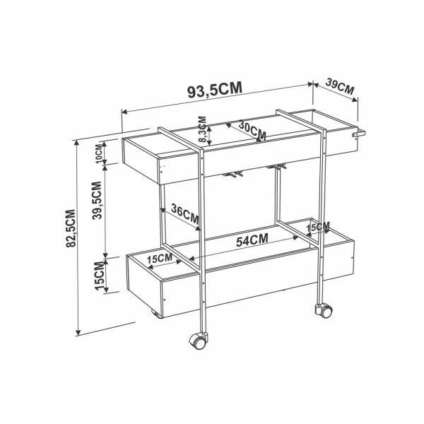 Carrinho Bar Estilo Industrial 90x33cm 27813 Steel Quadra Artesano - Branco/preto - 3