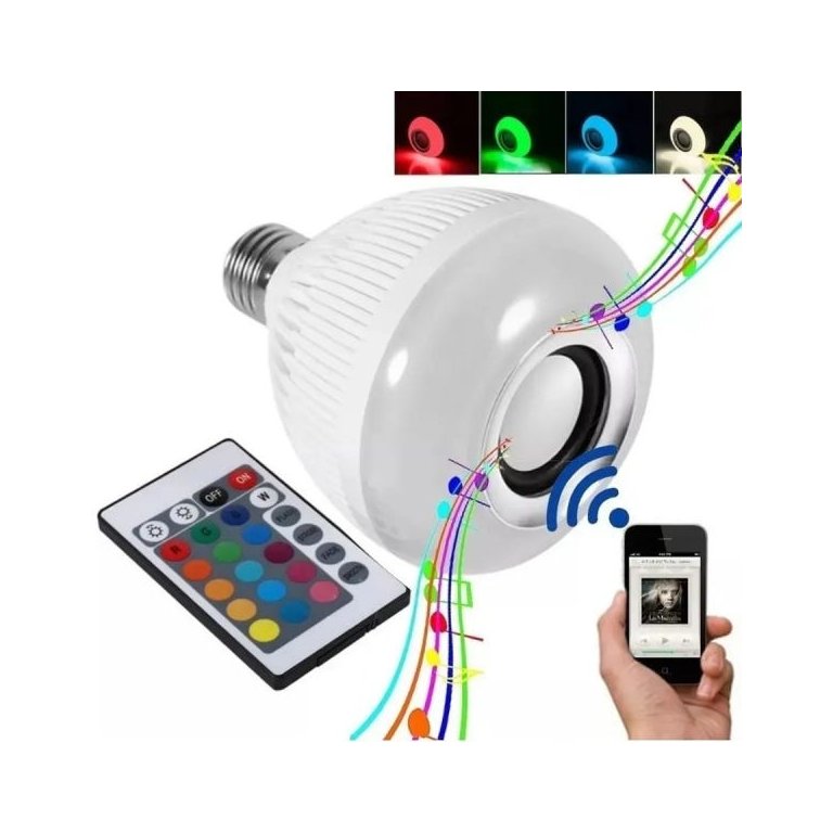 Lâmpada Led Musical Rgb Bluetooth Controle Remoto 8 Cores Decorativa Festa
