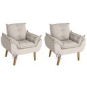 Ver imagem 1 de Kit 02 Poltrona/cadeira Decorativa Glamour com Pés Quadrado Bege