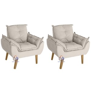 Kit 02 Poltrona/cadeira Decorativa Glamour com Pés Quadrado Bege