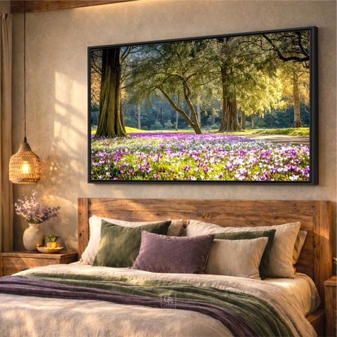 Quadro Grande Jardim Das Flores Proteção Árvores Iluminadas