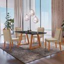 Ver imagem 1 de Conjunto Sala de Jantar Mesa Viena Madeira Maciça 140x80cm Tampo Retângular Vidro Preto com 4 Cadeir