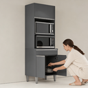 Ver imagem 1 de Armário Torre Quente Maia P/ Cozinha Modulada Forno Microondas 60cm Moderno Compacto 3 Portas 1 Gave
