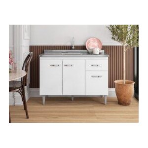 Balcão Gabinete de Pia Gabriela 120cm Branco sem Tampo - Ajl Moveis