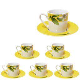 Jogo xícaras de porcelana 12 peças para café 90ml Folhas - 1