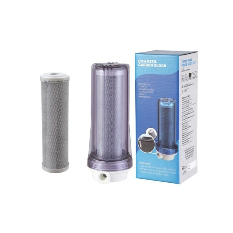 Filtro Água 9 3/4 Ponto de Uso Bbi Pou 230 Carvão Ativado Remove Cloro + Refil