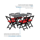 Ver imagem 5 de Conjunto Mesa Dobrável Área Externa 120x70cm com 6 Cadeiras Estofadas Madeira Preto/Laranja Vermelho