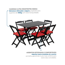 Ver imagem 6 de Conjunto Mesa Dobrável Área Externa 120x70cm com 6 Cadeiras Estofadas Madeira Preto/Laranja Vermelho