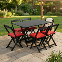 Ver imagem 1 de Conjunto Mesa Dobrável Área Externa 120x70cm com 6 Cadeiras Estofadas Madeira Preto/Laranja Vermelho