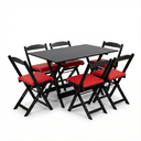 Ver imagem 2 de Conjunto Mesa Dobrável Área Externa 120x70cm com 6 Cadeiras Estofadas Madeira Preto/Laranja Vermelho