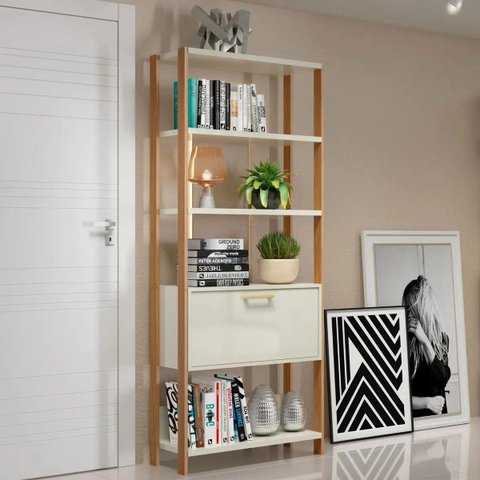 Estante MDF c/ 1 Porta Basculante 73cm - TW402 - Whitte/Freijo